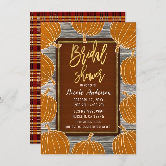 Rustikale Holzpumpen Fall Gold Foil Brautparty Einladung (Vorne/Hinten)