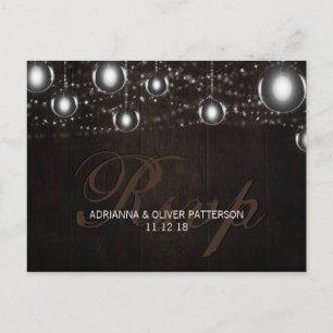 Rustikale Holzreihe von Lichtern Hochzeit RSVP Einladungspostkarte