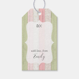 Rustikale Holzsäge Grün & Rosa Personalisiert Geschenkanhänger