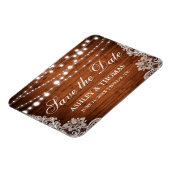 Rustikale Holzsäge leuchten Save the Date Magnet (Linke Seite)