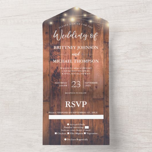 Rustikale Holzsägemälde, die alle in einem Invit h All In One Einladung (Innen Boden)