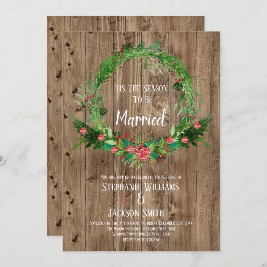 Rustikale Holzsaison als Verheiratete Hochzeit Einladung (Vorne/Hinten)