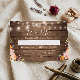 Rustikale Holzsaitenblüten Herbstblütenhochzeit RSVP Karte