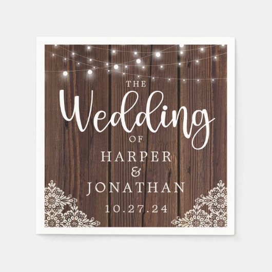 Rustikale Holzsaitenhaus Hochzeit Serviette (Vorderseite)