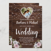 Rustikale Holzsaitenlichter Foto Blumenhochzeit Einladung (Vorne/Hinten)