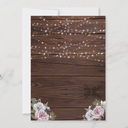Rustikale Holzsaitenlichter Foto Blumenhochzeit Einladung (Rückseite)