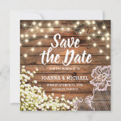 Rustikale Holzsäulenleuchten und Spitzen Save the Einladung (Vorderseite)