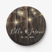 Rustikale Holzsäulenleuchten zum Hochzeitspapier Pappteller (Vorderseite)