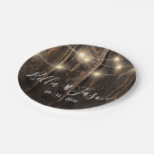 Rustikale Holzsäulenleuchten zum Hochzeitspapier Pappteller (Schrägansicht)