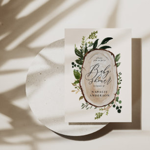 Rustikale Holzscheibe Babydusche Einladung