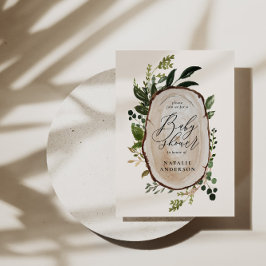 Rustikale Holzscheibe Babydusche Einladung