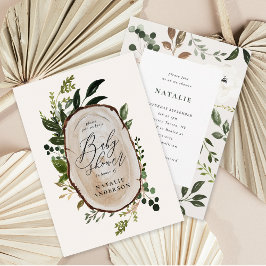 Rustikale Holzscheibe Babydusche Einladung