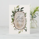 Rustikale Holzscheibe Babydusche Einladung (Stehend Vorderseite)