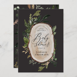 Rustikale Holzscheibe Babydusche Einladung