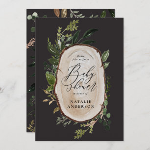 Rustikale Holzscheibe Babydusche Einladung