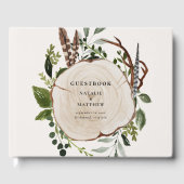 Rustikale Holzscheibe Botanische Hochzeit Gästebuch (Vorderseite)