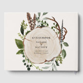 Rustikale Holzscheibe Botanische Hochzeit Gästebuch (Rückseite)