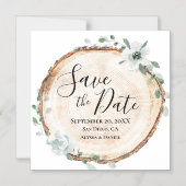 Rustikale Holzscheibe Botanische Save-the-Date-Pos Magneteinladung (Vorderseite)
