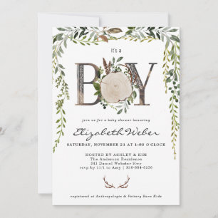 Rustikale Holzscheibe Greenery Baby Shower Einladu