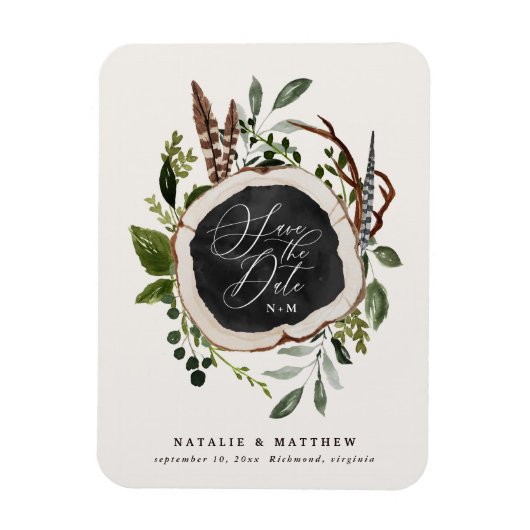 Rustikale Holzscheibe Hochzeit Save-the-Date-Karte Magnet (Vertikal)