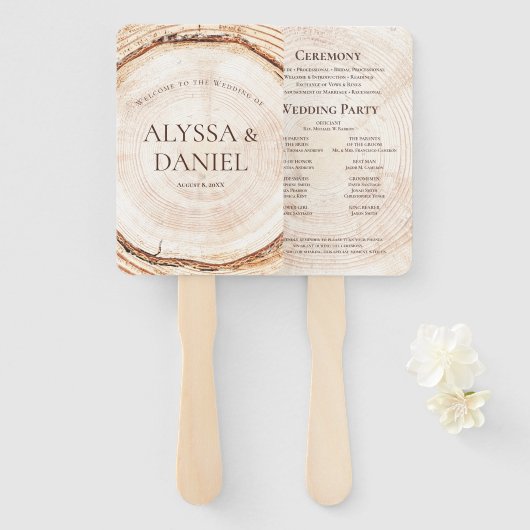 Rustikale Holzscheibe Hochzeitsprogramm Fächer Bau (Vorne und Hinten)