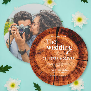 Rustikale Holzscheibe Verlobungsfoto-Hochzeit Einladung
