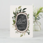 Rustikale Holzscheibe virtuelle Brautdusche Einlad Save The Date (Stehend Vorderseite)