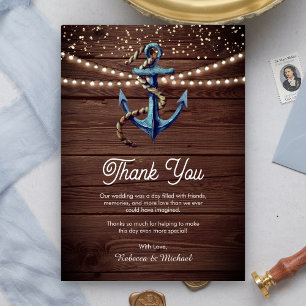 Rustikale Holzschifffahrt Navy Anchor Nautical Wed Dankeskarte