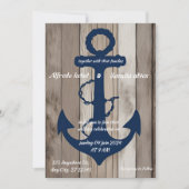 Rustikale Holzschifffahrt Navy Anchor Nautical Wed Einladung (Vorderseite)