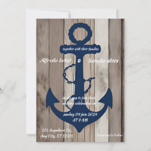Rustikale Holzschifffahrt Navy Anchor Nautical Wed Einladung