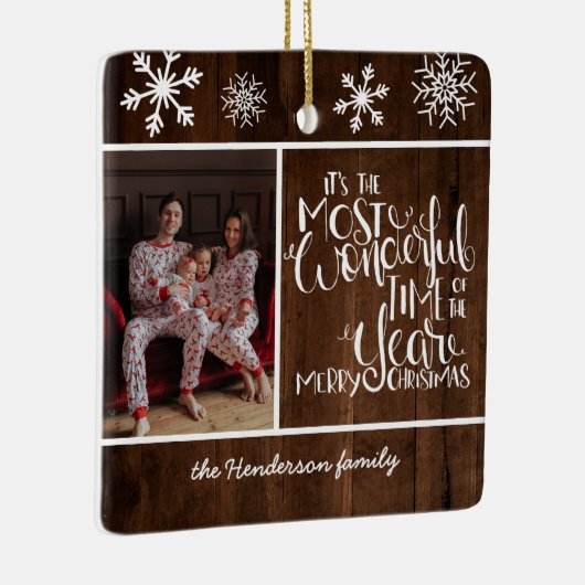 Rustikale Holzschneeflocke Wunderschöne Zeit Keramikornament (Rechts)