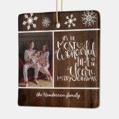 Rustikale Holzschneeflocke Wunderschöne Zeit Keramikornament (Links)