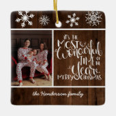 Rustikale Holzschneeflocke Wunderschöne Zeit Keramikornament (Vorderseite)