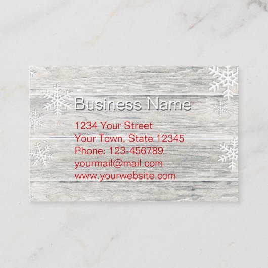 Rustikale Holzschneeflocken mit festlich rotem Scr Rabattkarte (Rückseite)