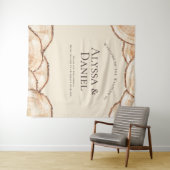 Rustikale Holzschnitt Individuelle Namen Hochzeit Wandteppich (Beispiel (Horizontal))