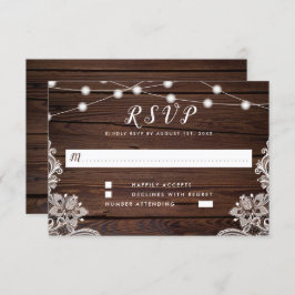 Rustikale Holzschnitt-Lichter & Spitzen-Hochzeit RSVP Karte