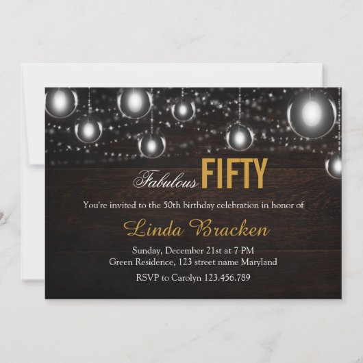 Rustikale Holzschnitte aus Lichtern fabelhaft fift Einladung (Vorderseite)