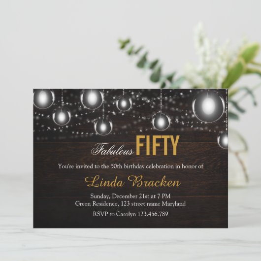 Rustikale Holzschnitte aus Lichtern fabelhaft fift Einladung (Stehend Vorderseite)