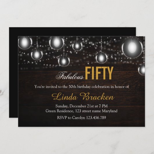 Rustikale Holzschnitte aus Lichtern fabelhaft fift Einladung (Vorne/Hinten)