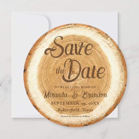 Rustikale Holzschnitzel-Hochzeit Sichern Sie die D Einladung (Vorderseite)