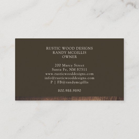 Rustikale Holzschnitzerei Visitenkarte (Rückseite)