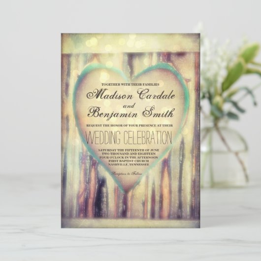 Rustikale Holzschnitzereien Einladung zur Hochzeit (Stehend Vorderseite)