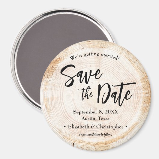 Rustikale Holzschnitzereien Hochzeit speichern Sie Magnet (Vorderseite/Rückseite)