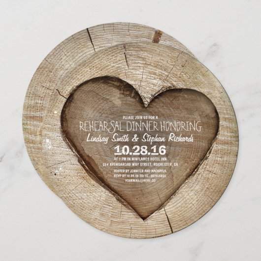 Rustikale Holzschnitzereien Probe Abendessen Einladung (Vorne/Hinten)