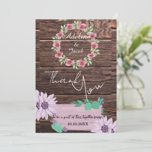 Rustikale Holzschrift Hochzeit Thankyou Card Dankeskarte (Stehend Vorderseite)