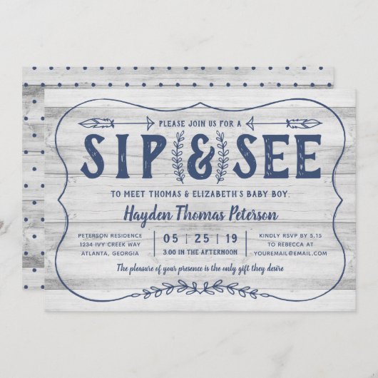 Rustikale Holzseife und Babydusche Einladung (Vorne/Hinten)