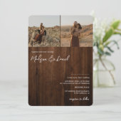 Rustikale Holzskripte Namen 3 Fotos qr Code Hochze Einladung (Stehend Vorderseite)