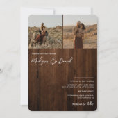 Rustikale Holzskripte Namen 3 Fotos qr Code Hochze Einladung (Vorderseite)