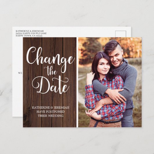 Rustikale Holzskripte verändern das Datum Postkarte (Vorne/Hinten)