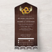 Rustikale Holzsonnenblume Goldhirsche Hochzeit All In One Einladung (Innen Boden)